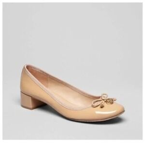 Tory Burch Patent Leather Block Heel Pumps Nude Beige 9.5M